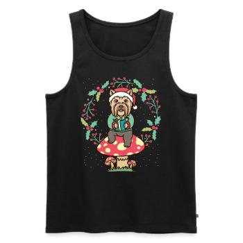 Yorkshire Terrier Dog on Mushroom Christmas Wreath - Men's Premium Organic Tank Top - black - Front - Michal (187cm)