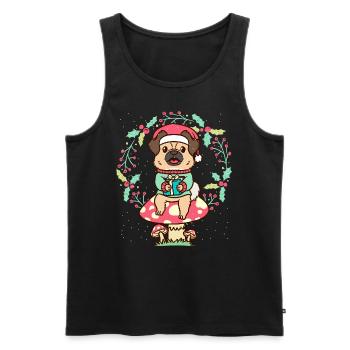 Chien épagneul tibétain sur Couronne de Noël champignon - Débardeur bio Premium Homme - noir - Devant - Michal (187cm)