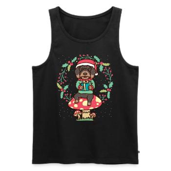 Chien teckel à poil dur sur couronne de Noël champignon - Débardeur bio Premium Homme - noir - Devant - Michal (187cm)