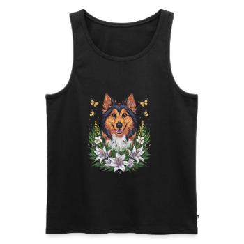 Norwegischer Elchhund mit Lillien, Schmetterlingen - Männer Premium Bio Tank Top - Schwarz - Vorne - AI Model Male 178 light (178cm)