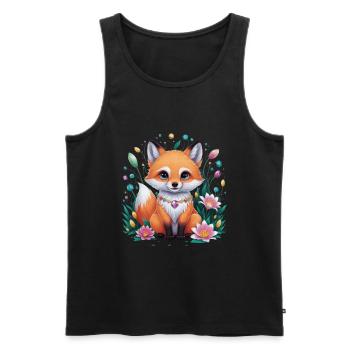 Cartoon Kawaii Fuchs mit farbenfrohen Blumen - Männer Premium Bio Tank Top - Schwarz - Vorne - AI Model Male 178 light (178cm)