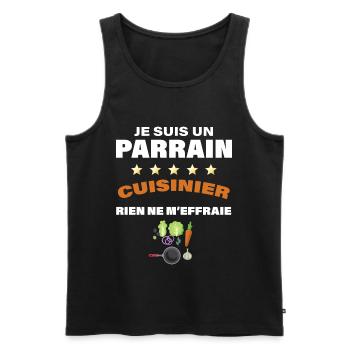 Parrain cuisinier Humour Famille - Débardeur bio Premium Homme - noir - Devant - AI Model Male 178 light (178cm)