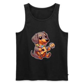 Teckel mignon jouant de la guitare - Débardeur bio Premium Homme - noir - Devant - Michal (187cm)