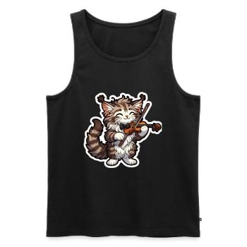 Cute Maine-Coon playing Violin - Men's Premium Organic Tank Top - black - Front - Michal (187cm)