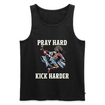 Funny Muay Thai Jesus saying Kickboxing Christian - Men's Premium Organic Tank Top - black - Front - Michal (187cm)