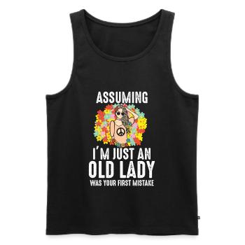 Let's say I'm just an old lady hippie. - Men's Premium Organic Tank Top - black - Front - AI Model Male 178 light (178cm)