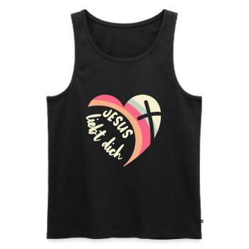 Jesus liebt dich mit Herz Geschenk - Männer Premium Bio Tank Top - Schwarz - Vorne - Michal (187cm)