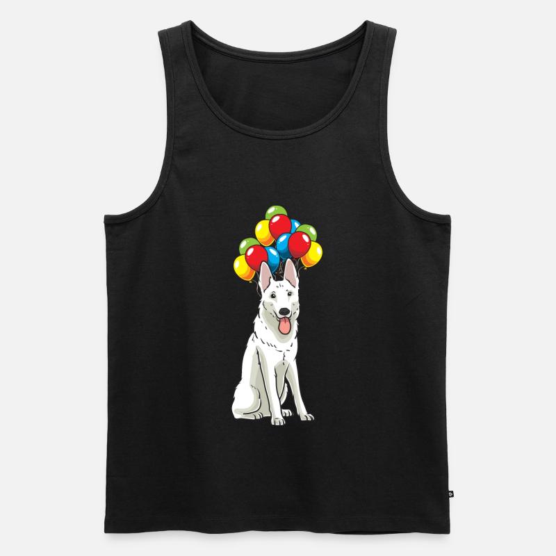 Weißer Schweizer Schäferhund mit Ballons - Männer Premium Bio Tank Top - Schwarz