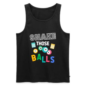 Drôle de Bingo Boules d’humour au hasard - Débardeur bio Premium Homme - noir - Devant - Michal (187cm)