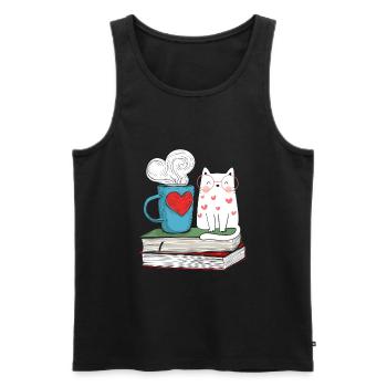Mignon chat et café livre de littérature lire - Débardeur bio Premium Homme - noir - Devant - Michal (187cm)