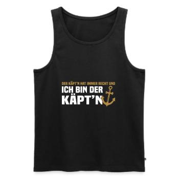 Der Kapitän hat immer Recht - Käptn Boot - Männer Premium Bio Tank Top - Schwarz - Vorne - Michal (187cm)