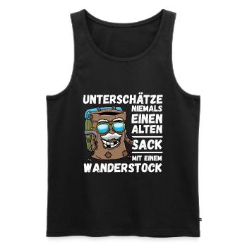 Alter Sack mit Wanderstock Wandern Bergsteiger - Männer Premium Bio Tank Top - Schwarz - Vorne - Michal (187cm)