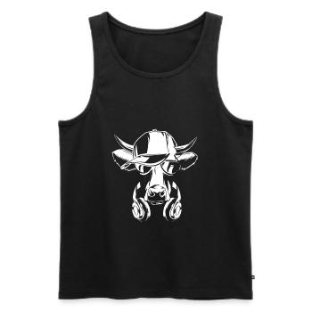 Vache avec des écouteurs et des lunettes de soleil cool - Débardeur bio Premium Homme - noir - Devant - Michal (187cm)