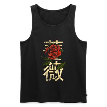 Rose with Japanese characters - Men's Premium Organic Tank Top - black - Front - AI Model Male 178 light (178cm)