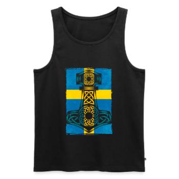 Schweden Schwedische Flagge Thor Hammer Wikinger - Männer Premium Bio Tank Top - Schwarz - Vorne - Michal (187cm)