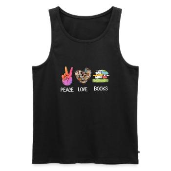 Book Reading Quote Peace Love Books - Men's Premium Organic Tank Top - black - Front - AI Model Male 178 light (178cm)