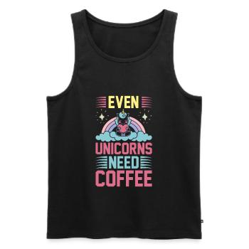 Citation de licorne Même les licornes ont besoin de café - Débardeur bio Premium Homme - noir - Devant - AI Model Male 178 light (178cm)