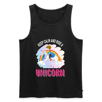 Restez calme et montez une licorne licorne - Débardeur bio Premium Homme - noir - Devant - Michal (187cm)