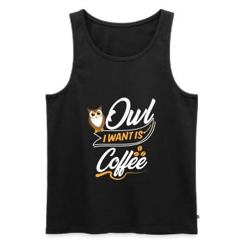 Cadeau de chouette | Dictons café drôles d'oiseaux chouette - Débardeur bio Premium Homme - noir - Devant - AI Model Male 178 light (178cm)