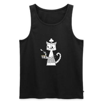Chat propriétaire cuisson cuisson mignon chat blanc - Débardeur bio Premium Homme - noir - Devant - AI Model Male 178 light (178cm)
