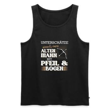 Alten Mann mit Pfeil und Bogen - Bogenschießen - Männer Premium Bio Tank Top - Schwarz - Vorne - Michal (187cm)
