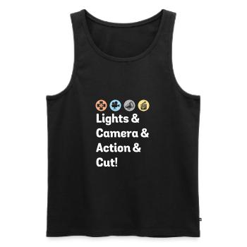 Films Lights Camera Action Cut - Débardeur bio Premium Homme - noir - Devant - AI Model Male 178 light (178cm)