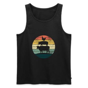 Poulet Porc Vache Rétro Vintage Sunset Coloré - Débardeur bio Premium Homme - noir - Devant - Michal (187cm)