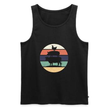 Poulet Porc Vache Rétro Vintage Sunset Coloré - Débardeur bio Premium Homme - noir - Devant - Michal (187cm)