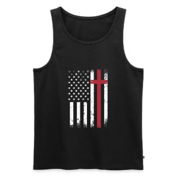 Christian Distressed USA Flag Cross Faith - Men's Premium Organic Tank Top - black - Front - Michal (187cm)