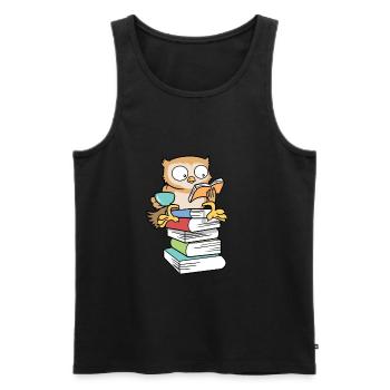Kawaii Bücher Eule Tee Kaffee - Männer Premium Bio Tank Top - Schwarz - Vorne - Michal (187cm)