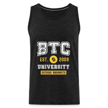 BTC Bitcoin Université Satoshi Nakamoto - Débardeur bio Premium Homme - charbon - Devant - Alexander (188cm)