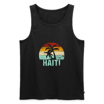 Haïti Souvenir Palmiers Été Soleil Mer Plage - Débardeur bio Premium Homme - noir - Devant - Michal (187cm)