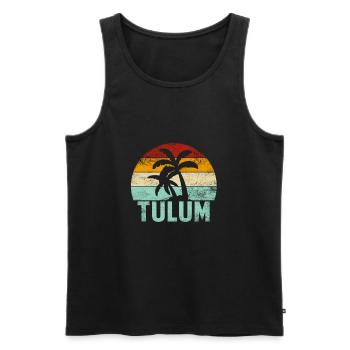 Tulum Souvenir Palmiers Été Soleil Mer Plage - Débardeur bio Premium Homme - noir - Devant - Michal (187cm)