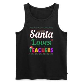 Santa Claus loves teacher Ugly Christmas - Men's Premium Organic Tank Top - black - Front - Michal (187cm)