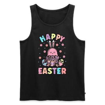 Happy Easter Jellyfish With Rabbit Ears Spring - Men's Premium Organic Tank Top - black - Front - AI Model Male 178 light (178cm)