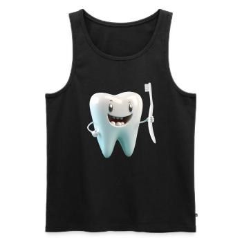 Happy Smiling Molar molar molar with toothbrush - Men's Premium Organic Tank Top - black - Front - AI Model Male 178 light (178cm)