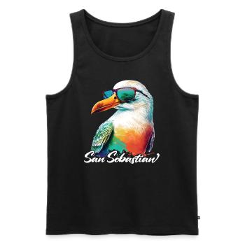 Vacances à Saint-Sébastien Mouette colorée avec des lunettes de soleil - Débardeur bio Premium Homme - noir - Devant - AI Model Male 178 light (178cm)