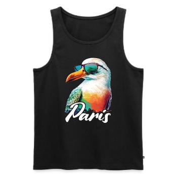 Paris France Holiday Seagull with Sunglasses - Men's Premium Organic Tank Top - black - Front - Michal (187cm)