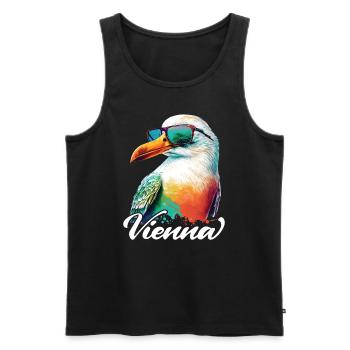 Vienne Autriche Vacances Mouette avec lunettes de soleil - Débardeur bio Premium Homme - noir - Devant - Michal (187cm)