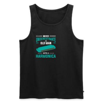 Never Underestimate Old Man With Mundharmonika - Männer Premium Bio Tank Top - Schwarz - Vorne - Michal (187cm)