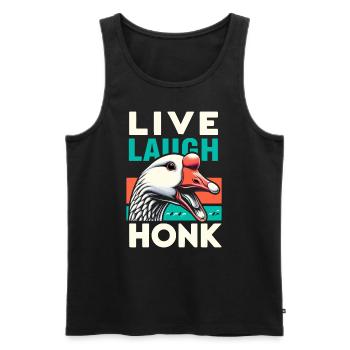 Live, Laugh, Horn – Joyful Goose Meme - Débardeur bio Premium Homme - noir - Devant - Michal (187cm)