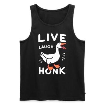 Live, Laugh, Horn – Joyful Goose Meme - Débardeur bio Premium Homme - noir - Devant - Michal (187cm)
