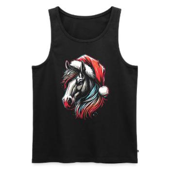 Tête de cheval avec chapeau de père Noël - Débardeur bio Premium Homme - noir - Devant - AI Model Male 178 light (178cm)