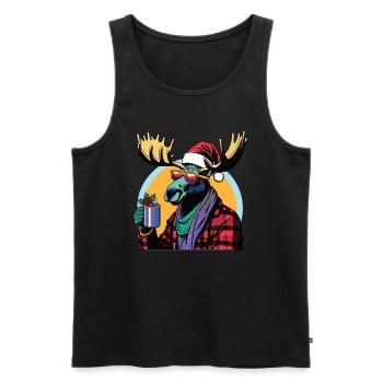 Pop Art orignal renne Noël vin chaud boisson - Débardeur bio Premium Homme - noir - Devant - AI Model Male 178 light (178cm)