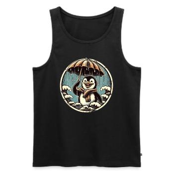 Cheerful penguin in the rain with umbrella - Men's Premium Organic Tank Top - black - Front - Michal (187cm)