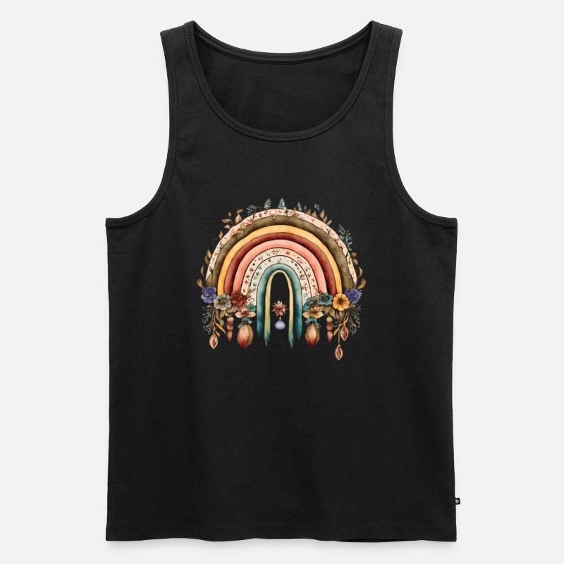 Boho Regenbogen mit Blumen - Männer Premium Bio Tank Top - Schwarz