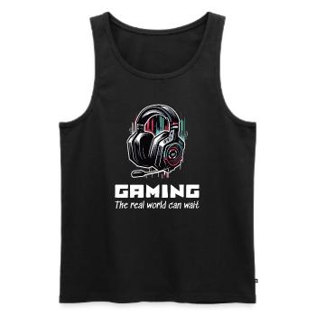 Jeux Le monde réel peut attendre Gamer Dictons Chemise - Débardeur bio Premium Homme - noir - Devant - AI Model Male 178 light (178cm)