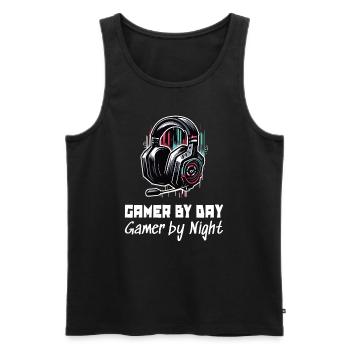 Gamer de jour comme de nuit Gaming Sleep Shirt - Débardeur bio Premium Homme - noir - Devant - Michal (187cm)