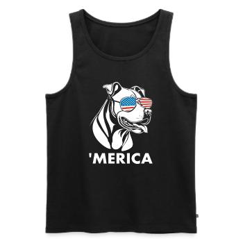Pitbull Terrier mit Sonnenbrille 4. Juli Merica - Männer Premium Bio Tank Top - Schwarz - Vorne - Michal (187cm)