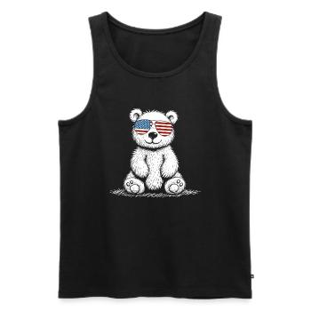 Funny teddy bear with US sunglasses - Men's Premium Organic Tank Top - black - Front - AI Model Male 178 light (178cm)